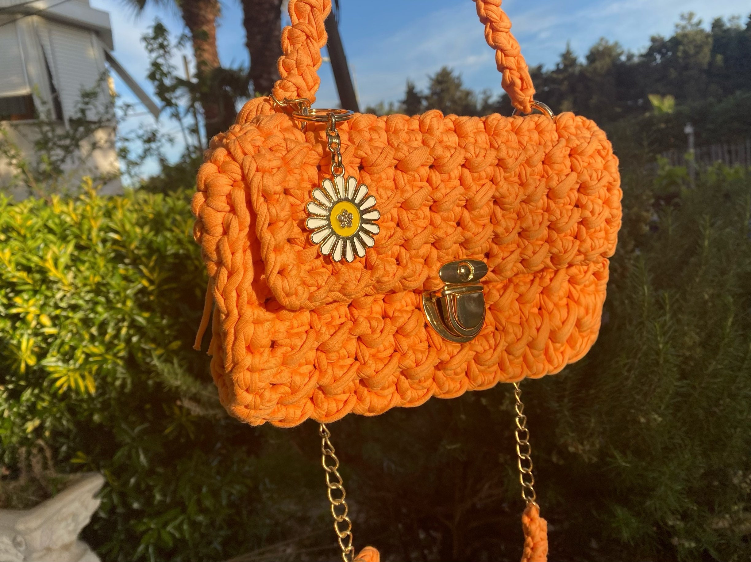 Crochet Bags For Women Hand-Woven Knit Bag With Lining Girls Summer Beach  Mesh Handbag Tote Bag(Orange)