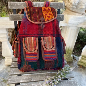 Red Hand Woven Carpet Backpack, Multi-eyed Etchnic Carpet Rug Bag, Gifts For Hergift