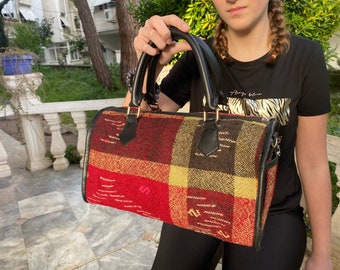 Extra Large Red Kilim Bag, Boho Designer Overnight Bag, Hippi Duffle Handbag,Turkish Shoulder Kilim Bag, Bags Pattern,gift