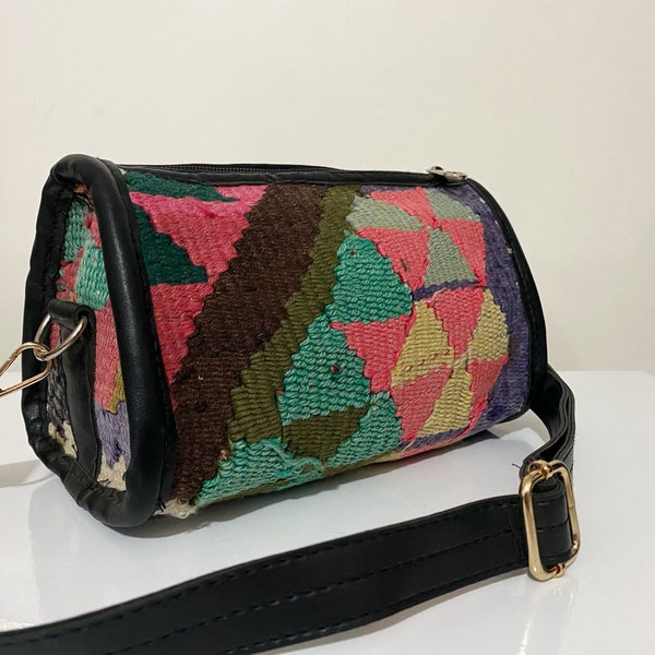 Colorful Wool Shoulder Kilim Handbag, Boho Hippi Style Turkish Crossbody Kilim Bag,  for hergift