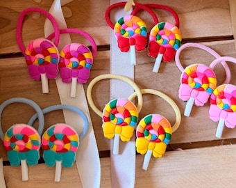 Hair ties with lollipop-shaped design, set of 2 | Children's hair accessories for girls | Baby/toddler candy-shaped hair ties, colorful | Elastic bow, 3.5 cm