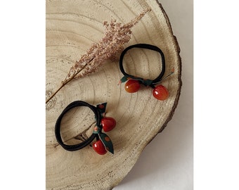 2 hair ties with cherries and bow, girls