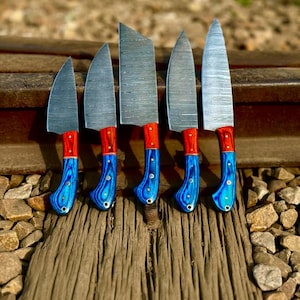 Chef Set, Handmade Damascus Steel Chef Knife Set, Hand Forged Kitchen Knife Set, Kitchen Use Set, Damascus Set, Anniversary Gifts, Best Gift