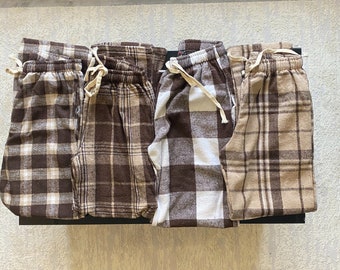 Brown-White Mens Plaid Pajama Pants-Flannel Pjs For Chrsitmas-Cozy And Warm Pajama Pants,Womens Pjs.