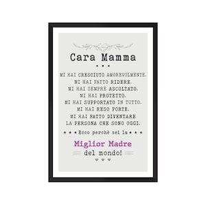 Cara Mamma Sei la Miglior Madre del Mondo! Poster con cornice in legno e carta opaca premium