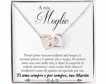 Collana Donna A mia Moglie Argento Sterling 925 Idee Regali per lei, Anniversario Matrimonio Compleanno - Cofanetto con DEDICA incluso