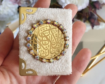 Personalisierte Mini Quran Set: Samtbezug, Perle Tasbeeh, Islamischer Gefallen