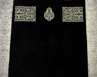Luxury Islamic Prayer Mat: Black with Gold Floral Design