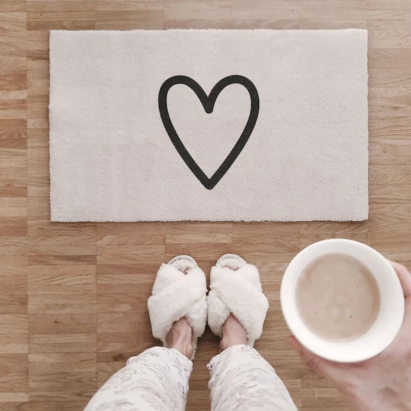 Fußmatte waschbar Teppich Creme mit Herz