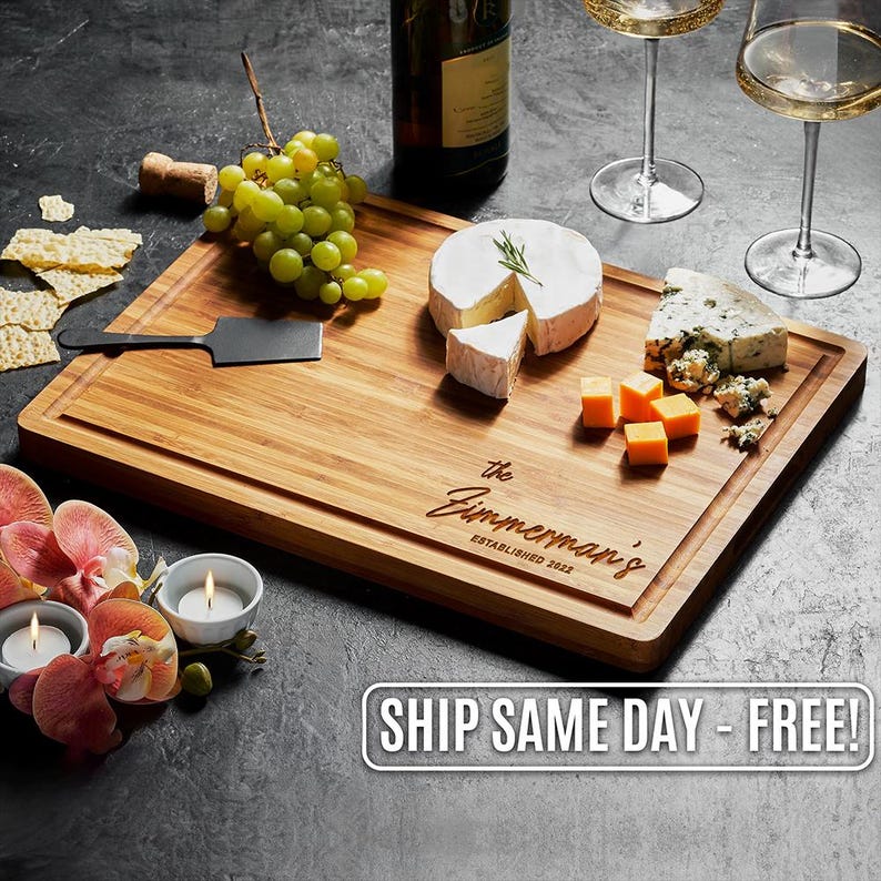 Personalized Cutting Board Wedding Gift, Bamboo Charcuterie Board, Unique Valentines Day Gift, Bridal Shower, Engraved Engagement Present,