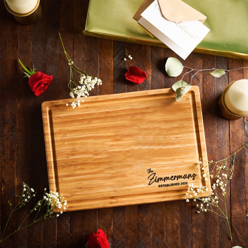 Personalized Bamboo Cutting Board, Engraved Wedding Charcuterie Board, Custom Christmas Gift, Gift for Her, Family Gift, Gifts for Parents