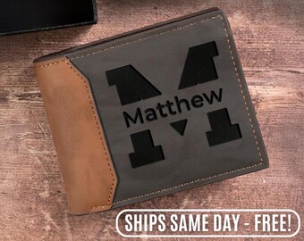 Mens Leather Wallet Personalized, Unique Gift for Him, Custom Fathers Day Gift, Birthday Gift for Dad, Husband, Boyfriend