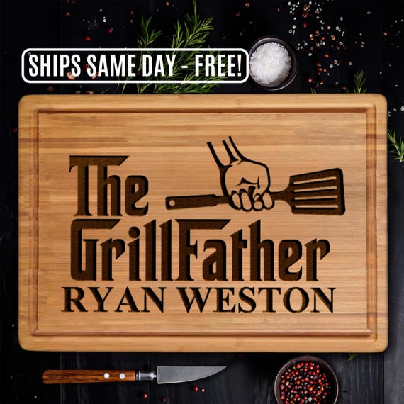 BBQ Cutting Board Personalized - Custom Fathers Day Gift -  Wooden Grill Accessories Gifts for Dad - Gift for Him - Meat Charcuterie Board