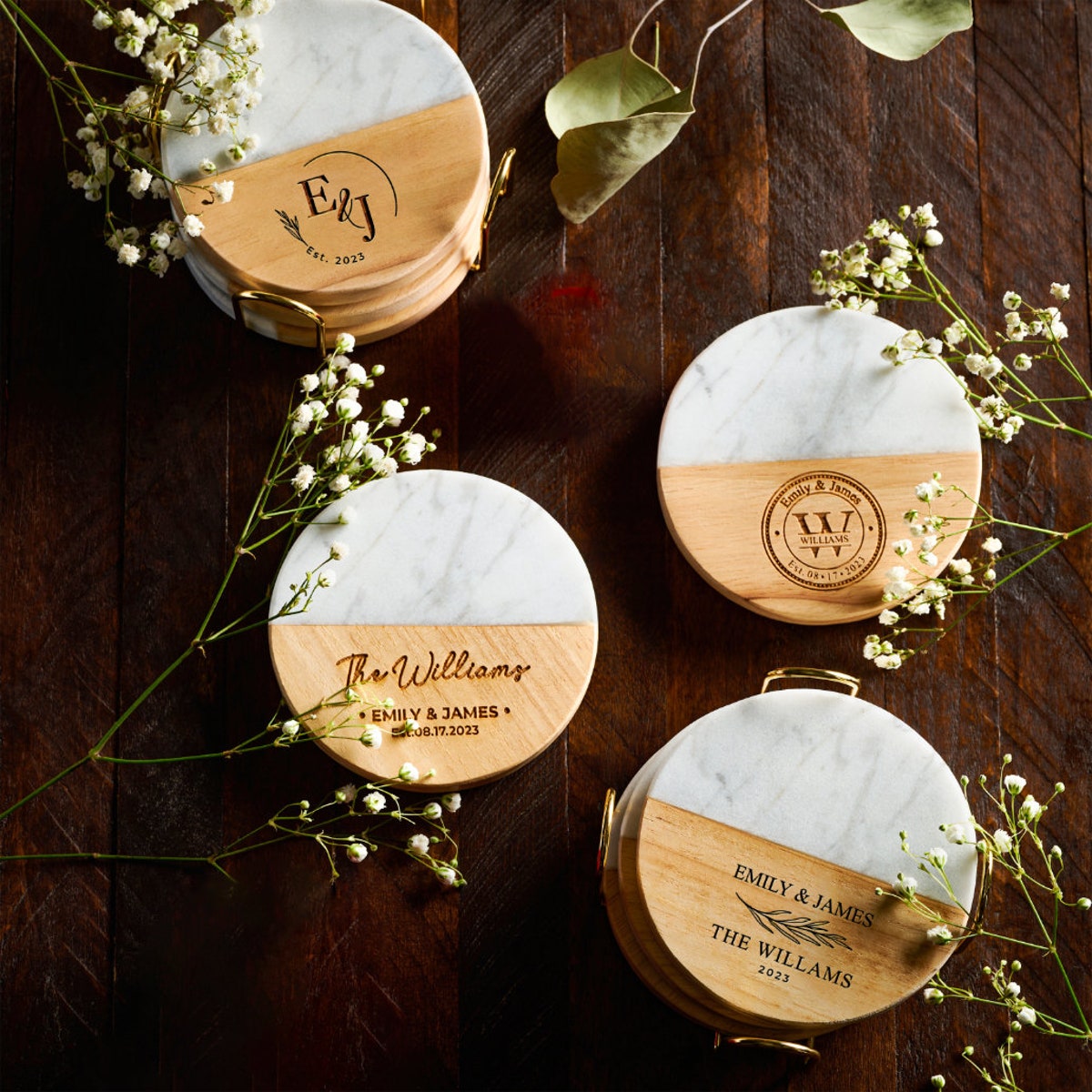 Personalized Wood Engraved Coasters Set