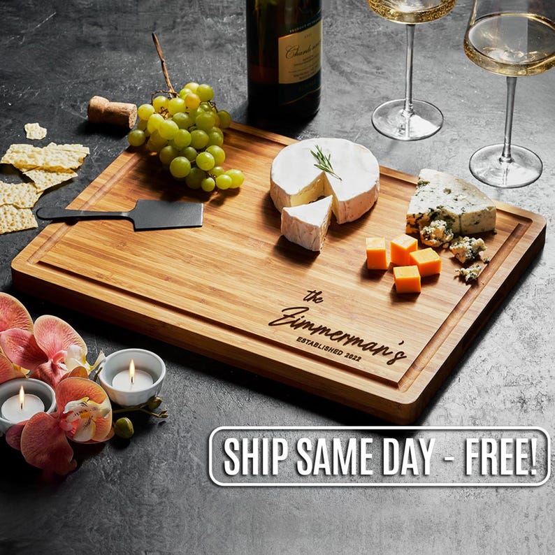 Personalized Cutting Board Wedding Gift, Bamboo Charcuterie Board, Unique Valentines Day Gift, Bridal Shower, Engraved Engagement Present,