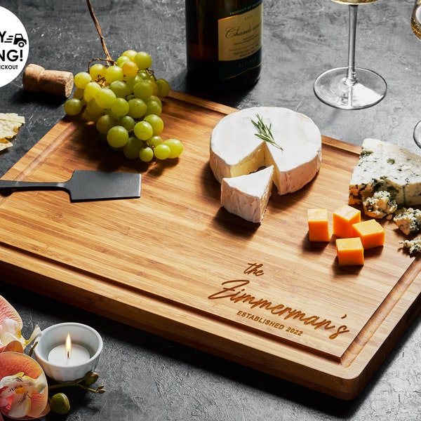 Personalized Cutting Board Wedding Gift, Customize your Bamboo Charcuterie Boards, Unique Bridal Shower Gift. Engraved Engagement Present,