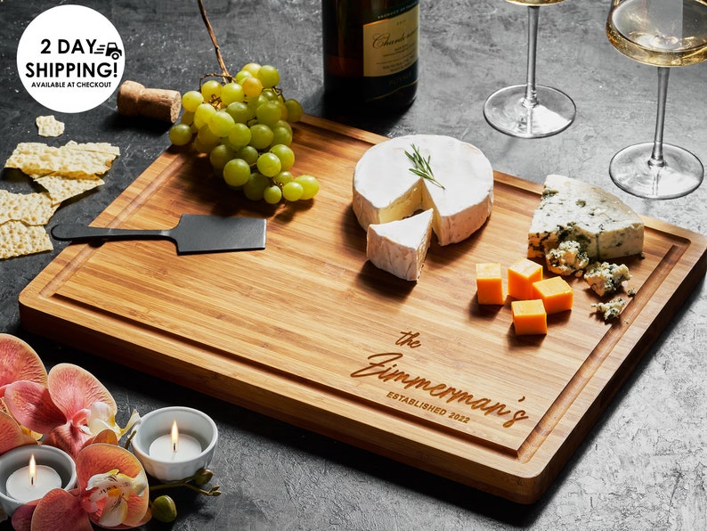 Personalized Cutting Board Wedding Gift, Customize your Bamboo Charcuterie Boards, Unique Bridal Shower Gift. Engraved Engagement Present,