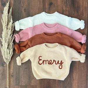 Custom Embroidered Baby and Toddler Sweater | Embroidered Oversized Chunky Kids Sweater | Baby Name Announcement | Baby Toddler Kids Gift