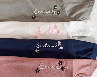 Personalized Kids Daisy Name Shirt | Custom Hand Embroidered Baby Name Shirt with Flower | Toddler Name Shirt |  Birthday Shirt | Embroidery