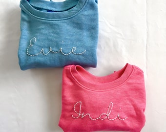 Custom Hand Embroidered Baby Crewneck | Personalized Name Sweatshirt |  Baby Shower Gift | Name Announcement | Oversized baby sweatshirt