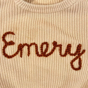 Custom Embroidered Baby and Toddler Sweater Embroidered Oversized Chunky Kids Sweater Baby Name Announcement Baby Toddler Kids Gift image 2