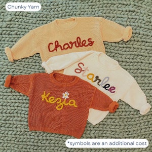 Custom Embroidered Baby and Toddler Sweater Embroidered Oversized Chunky Kids Sweater Baby Name Announcement Baby Toddler Kids Gift image 7