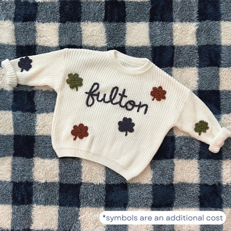 Custom Embroidered Baby and Toddler Sweater Embroidered Oversized Chunky Kids Sweater Baby Name Announcement Baby Toddler Kids Gift image 6