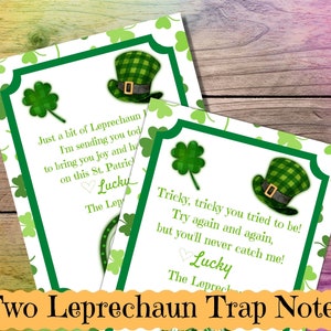 St. Patrick&#39;s Day Leprechaun Trap Notes - Printable - Digital Download - Shamrock Design