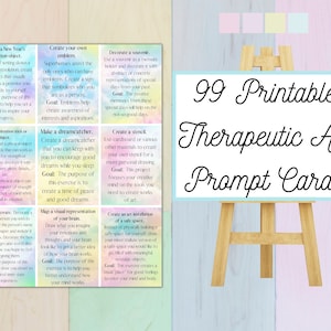 99 Printable Therapeutic Art Prompt Cards - Mindfullness, Self Care, Creativity
