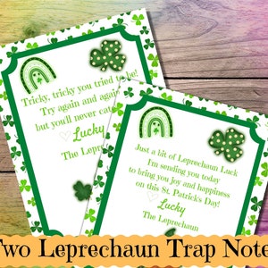 St. Patrick&#39;s Day Leprechaun Trap Notes - Printable - Digital Download - Gnome Design