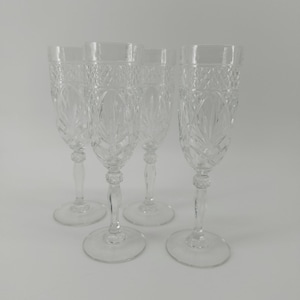 Antique Pressed Glass Clear Cristal D'arques Durand Lot of 4 Fluted Champagne