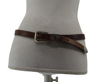 Brighton Womens Sz Large Brown Leather Belt Heart Western