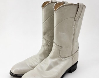 Buty Justin Boots rozmiar 8 perłowo-białe L3713 skórzane Roper Cowboy 8B USA damskie USA Vintage