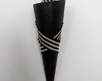 Sparkly Black Decorative Floral Wall Pew Cone