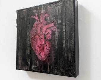 Goth Dark Academia Anatomical Heart Collage on Canvas