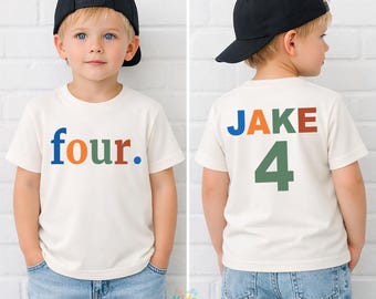 Personalized Four Birthday Boy Shirt, Custom Name Age Toddler Tee