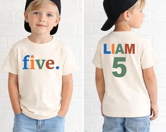 Personalized Five Birthday Shirt, Custom Age Boy Tee, Colorful Number 5 Outfit