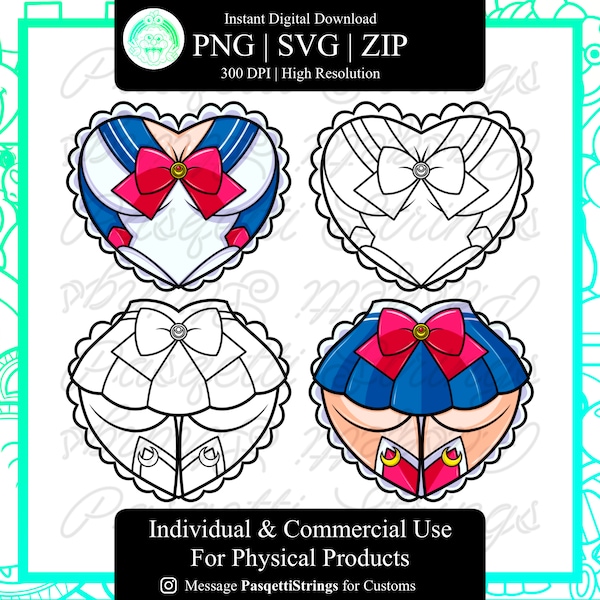 Sailor Moon Heart Booty & Boobies - Full Color PNG - SVG Cut File