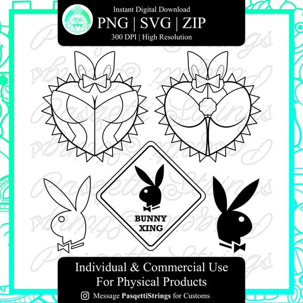 Playboy Bunny Heart Booty Boobies Xing Sign SVG Cut File