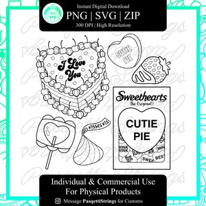 Sweethearts  SVG Bundles - Strawberry - Cake - Lollipop - Kisses - Conversation Heart