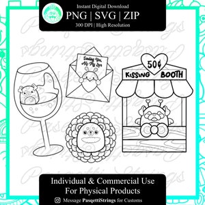 Valentines Squishies SVGs - Cabina de besos - Pug - Carta de amor - Extraterrestre - Copa de vino - Dálmata- Flor - Oso solar