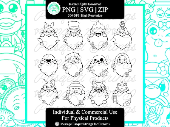 Forest Spirit Heart Shakers SVG - Ghibli Clip Art - Anime Cut File - Nature Line Art - Floral Leaf Design - Japanese Style - Nostalgic Art