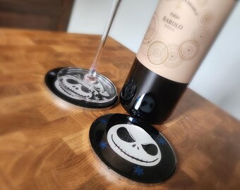 Jack Skull Christmas Coasters | Spooky Holiday Drink Coaster Set