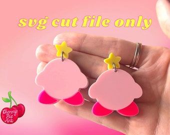 kirby star friend Earring svg laser cut file NO PHYSICAL PRODUCT laser cutter glowforge acrylic jewellery anime heart cute kawaii
