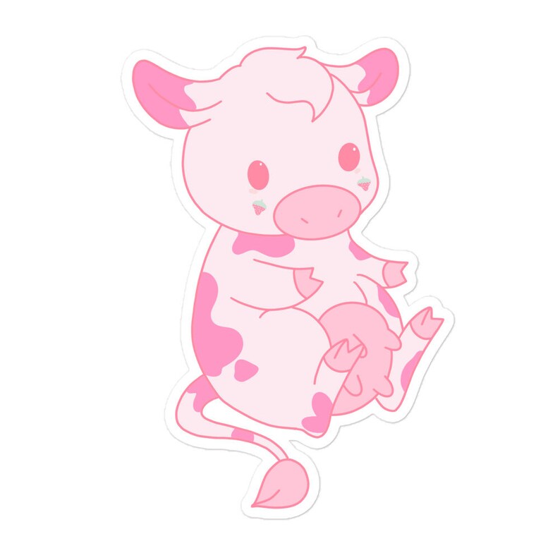 Strawberry Cow Sticker Cute Pink Kawaii Illustration - Etsy