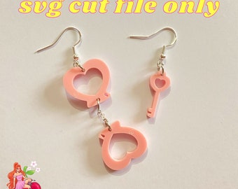 Earring heart handcuff cuffs svg laser cut file NO PHYSICAL PRODUCT laser cutter glowforge acrylic jewellery earrings heart cute kawaii