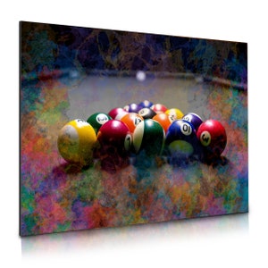 Billiards Pool Wall Art Painting - Printed On Aluminum Metal Providing Extra Design Detail - Pool Wall Decor For Man Cave Living Room Office