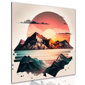 Abstract Mountain Wall Art - Landscape Nature Wall Art Decor For Living Room Bedroom Office - 5 Sizes Large To Small - Premium Metal Artwork