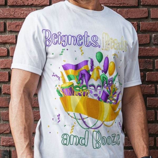 Mardi gras, Beignets, beads and booze, design svg, pdf, jpg, sublimation design, digital, t-shirts, mugs