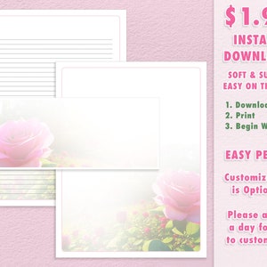 Juego de papelería descargable de rosas rosas de JW